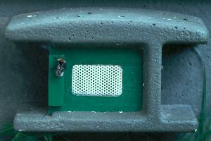 Schiebet&uuml;r im Vorbau eines Schwegler-Hummelkastens