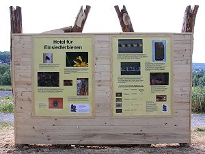 Wildbienenwand mit zwei Infotafeln