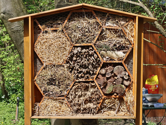Wildbienenwand eines Imkervereins in Mettmann Wildbienenwand eines Imkervereins